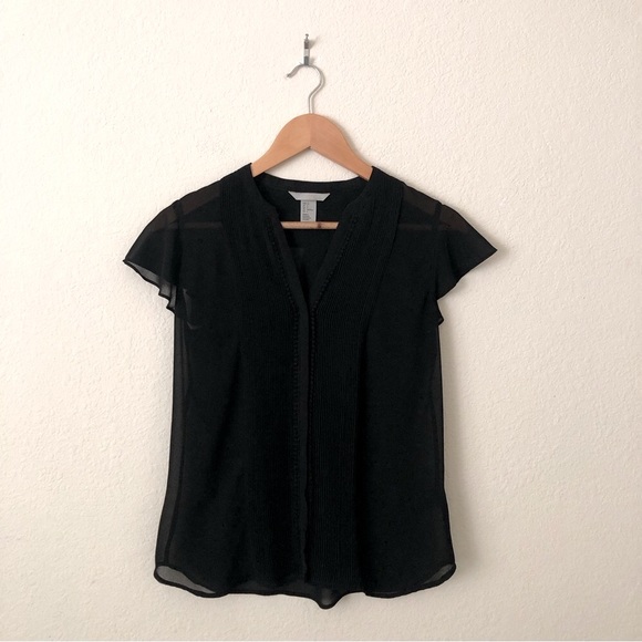 H&M Short-Sleeves Pleated Black Blouse - Women's 4 - Picture 1 of 13